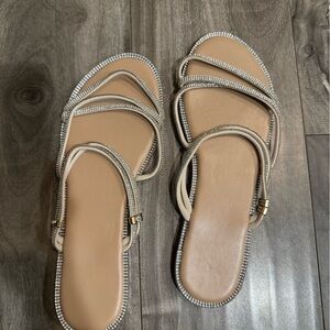 Elegant Beige Sandals with Rhinestone Accents